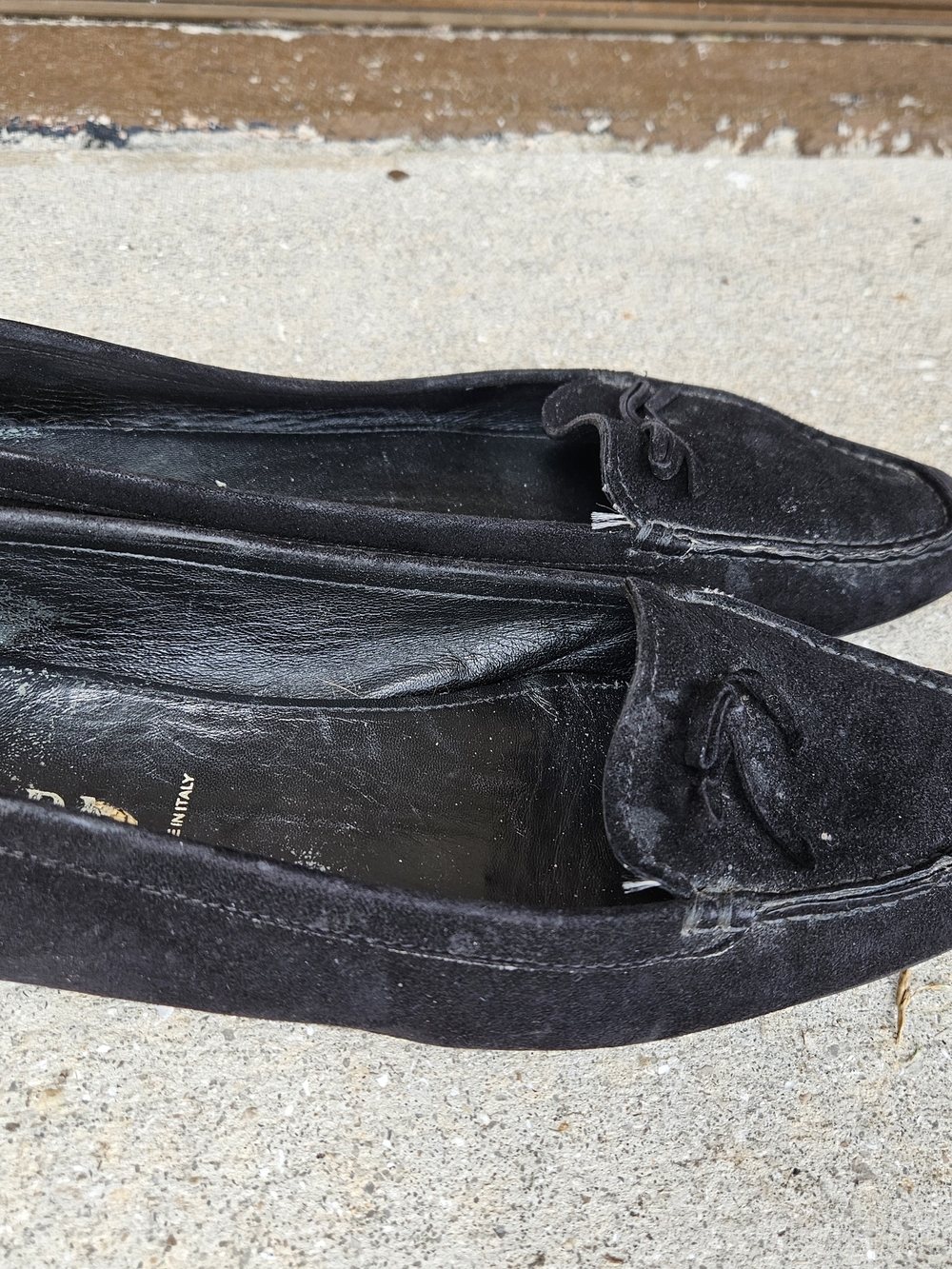 Prada Driving Loafers Women Black Suede Bow Logo Moccasins Flats 9.5 Pre-owned